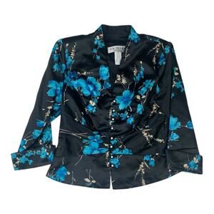 J.R. Nites floral blazer vintage size 6 petite small Black blue floral white jac